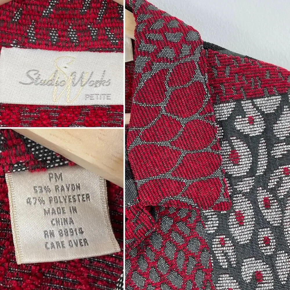 Vintage 90s Patchwork Tapestry Shacket Red Black Abstract Retro - Size MP
